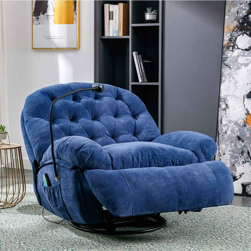 REDOM TV-Sessel 360°-Drehstuhl,Stoff-Massagestuhl,Liegestuhl mit beheiztem Handyhalter (360°-Drehstuhl), mit gepolsterten Armlehnen weicher Wohnzimmerstuhl,Heimkino-Loungesitz
