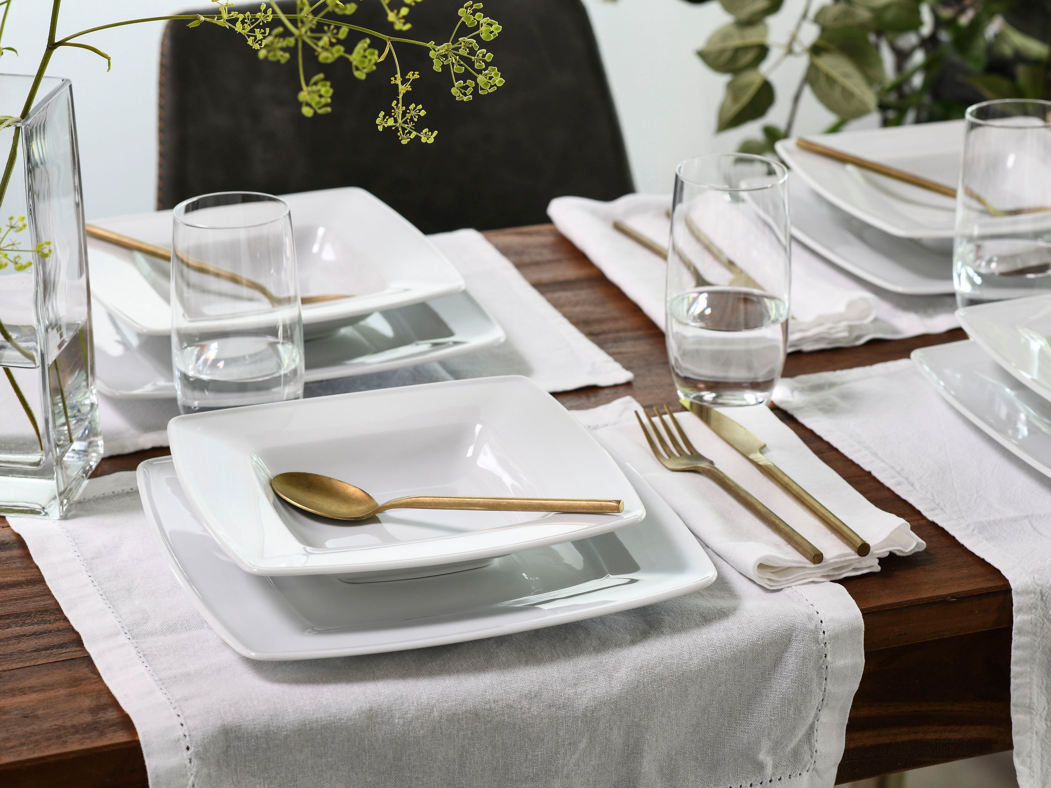 creaTable Tafelservice Victoria Weiss (12-tlg), 6 Personen, Porzellan, Teller Set, klassisch weiß für den täglichen Gebrauch – Bild 4 von 5