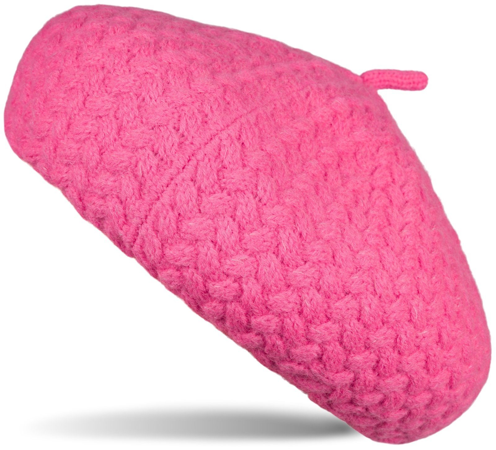 styleBREAKER Baskenmütze Feinstrick Baskenmütze mit Flechtmuster (1-St)