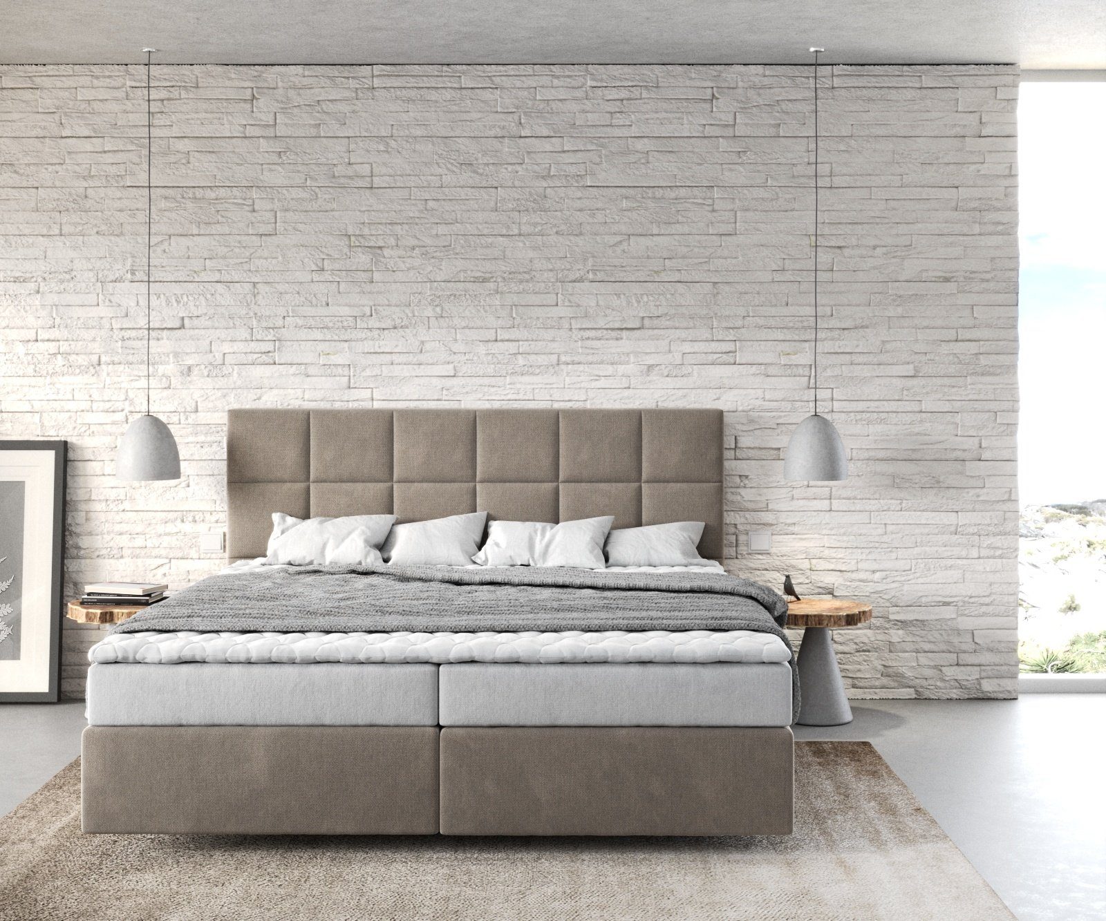 DELIFE Boxspringbett Dream-Fine, Mikrofaser Beige 180x200 cm mit Matratze u günstig online kaufen