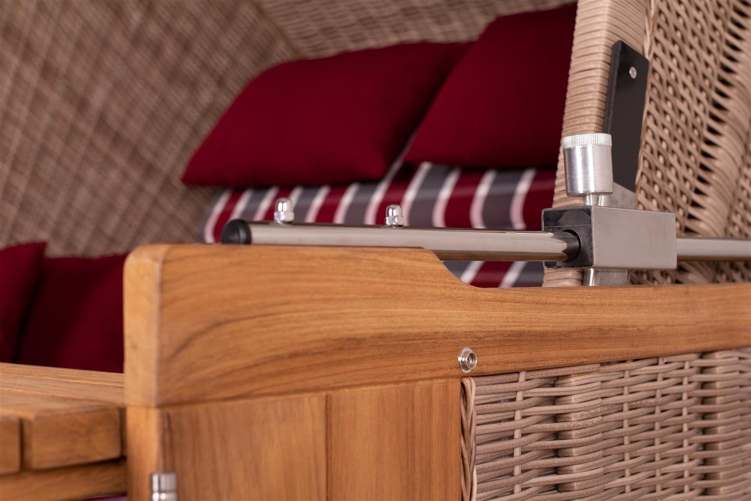 deVries PURE® Strandkorb Friesland Sylt XL - PE white kubu - Dessin 230, BxTxH: 135x90x165 cm, Volllieger, Nordsee-Strandkorb, Teakholz - PE-Markengeflecht - bequeme Polster - Schutzhaube