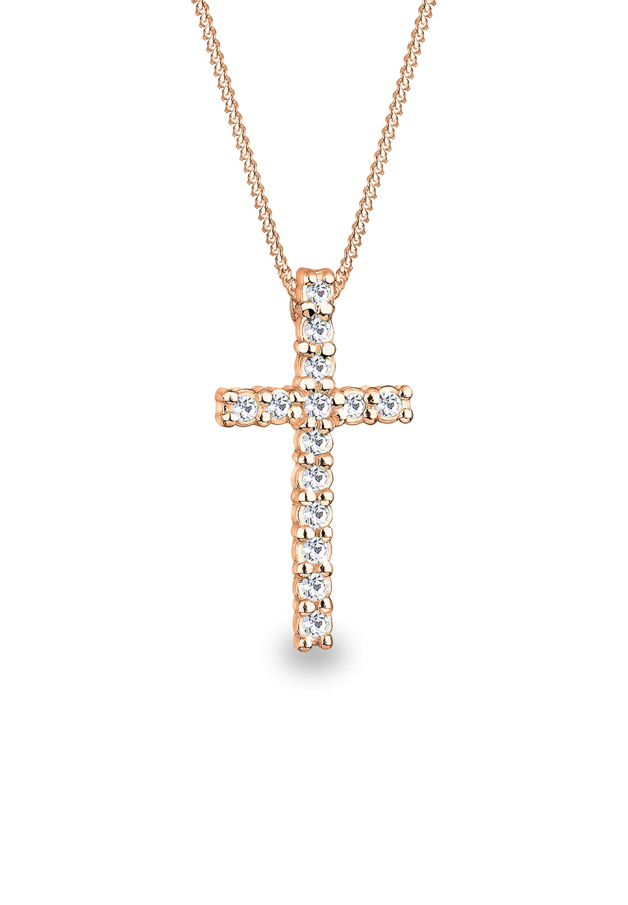 Elli Kette mit Anhänger Kreuz Weiß 925 Sterling Silber, mit Kristallen von Swarovski®, Kreuz