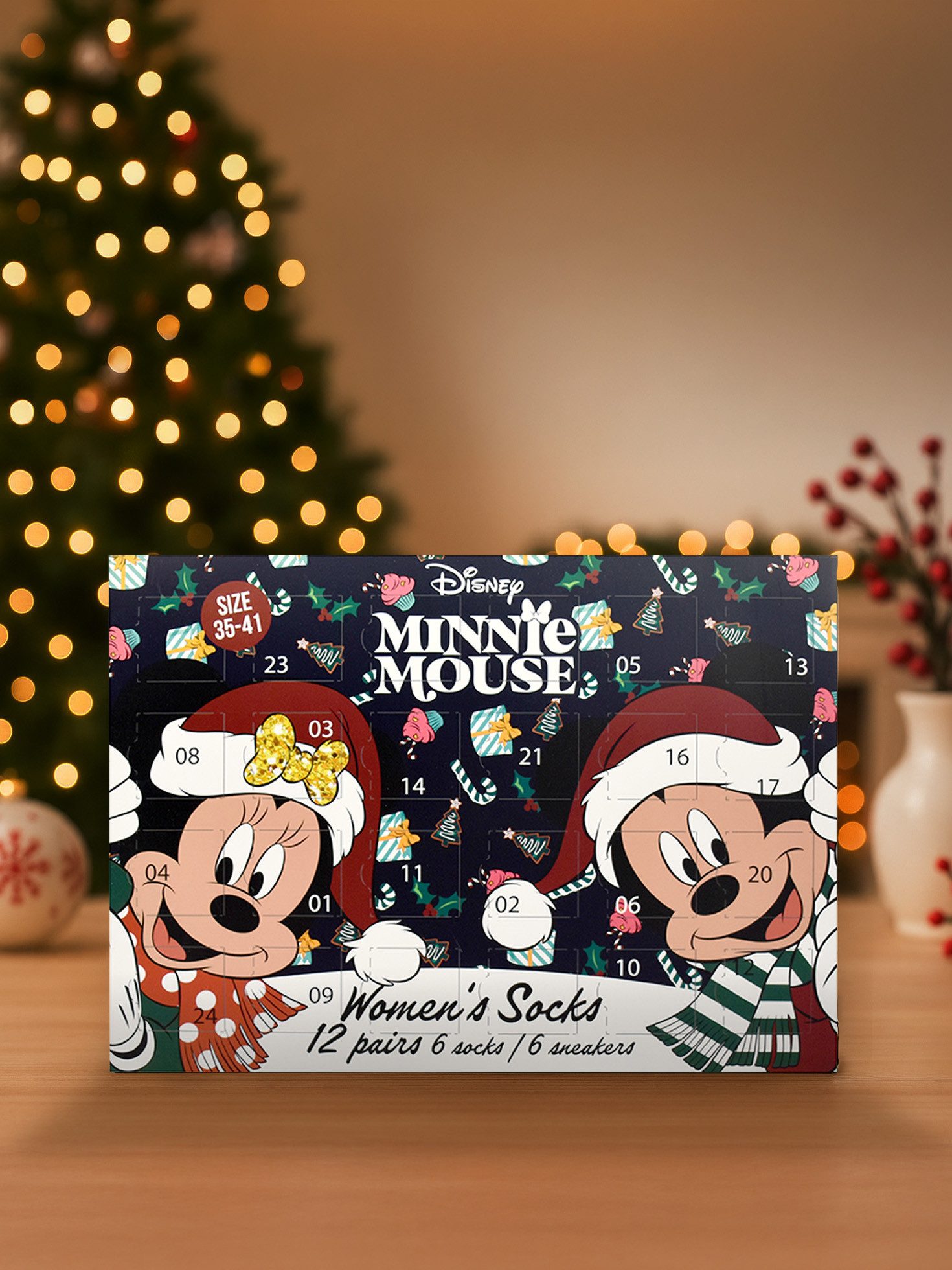 United Labels® Adventskalender Disney Minnie Mouse Socken Adventskalender mit 12 Paar kurz und lang