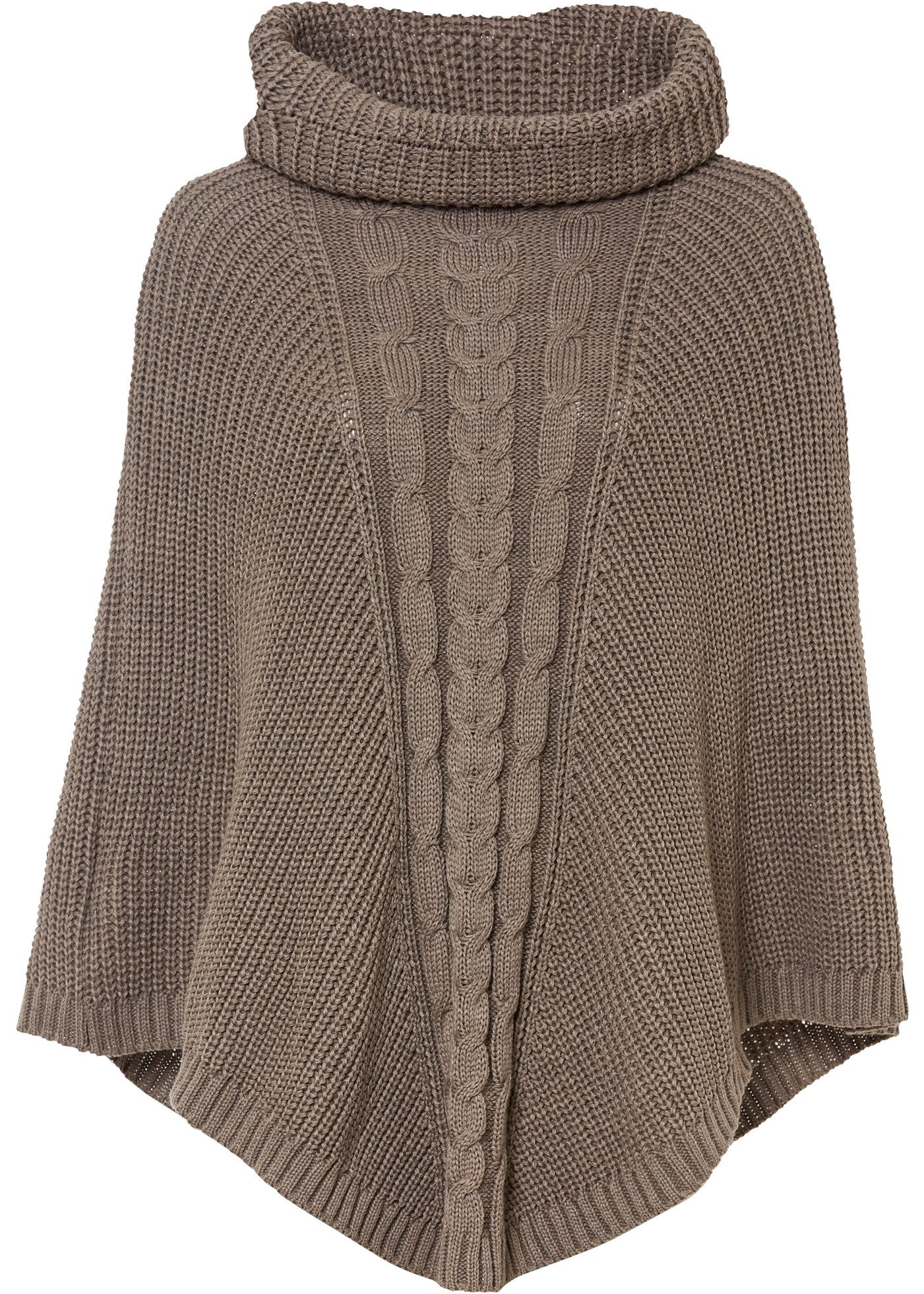 bonprix Strickponcho kuscheliger Rippstrick mit Zopfmuster, lässige Passform, Rollkragen