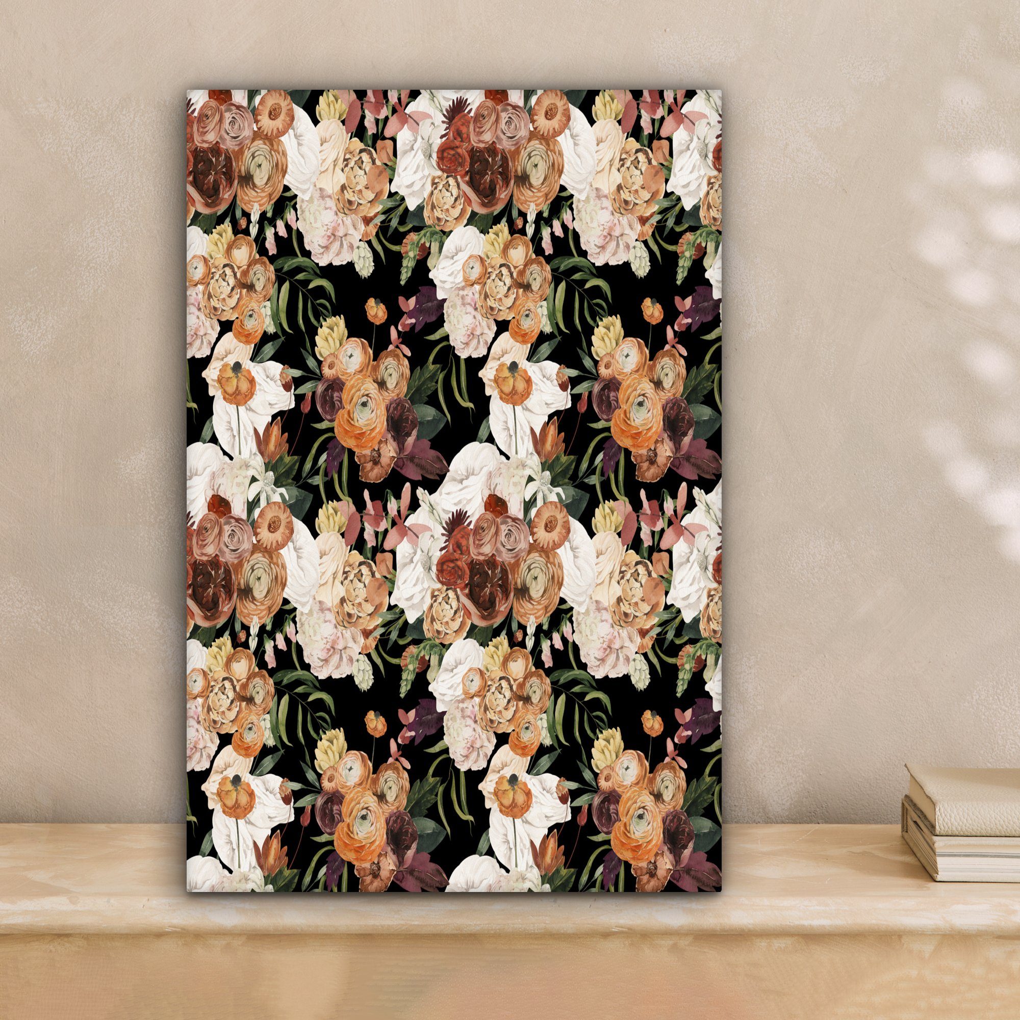 OneMillionCanvasses® Leinwandbild Blumen - Rosen Zackenaufhänger, Gemälde, Pastell, (1 St), bespannt fertig Leinwandbild - cm 20x30 inkl