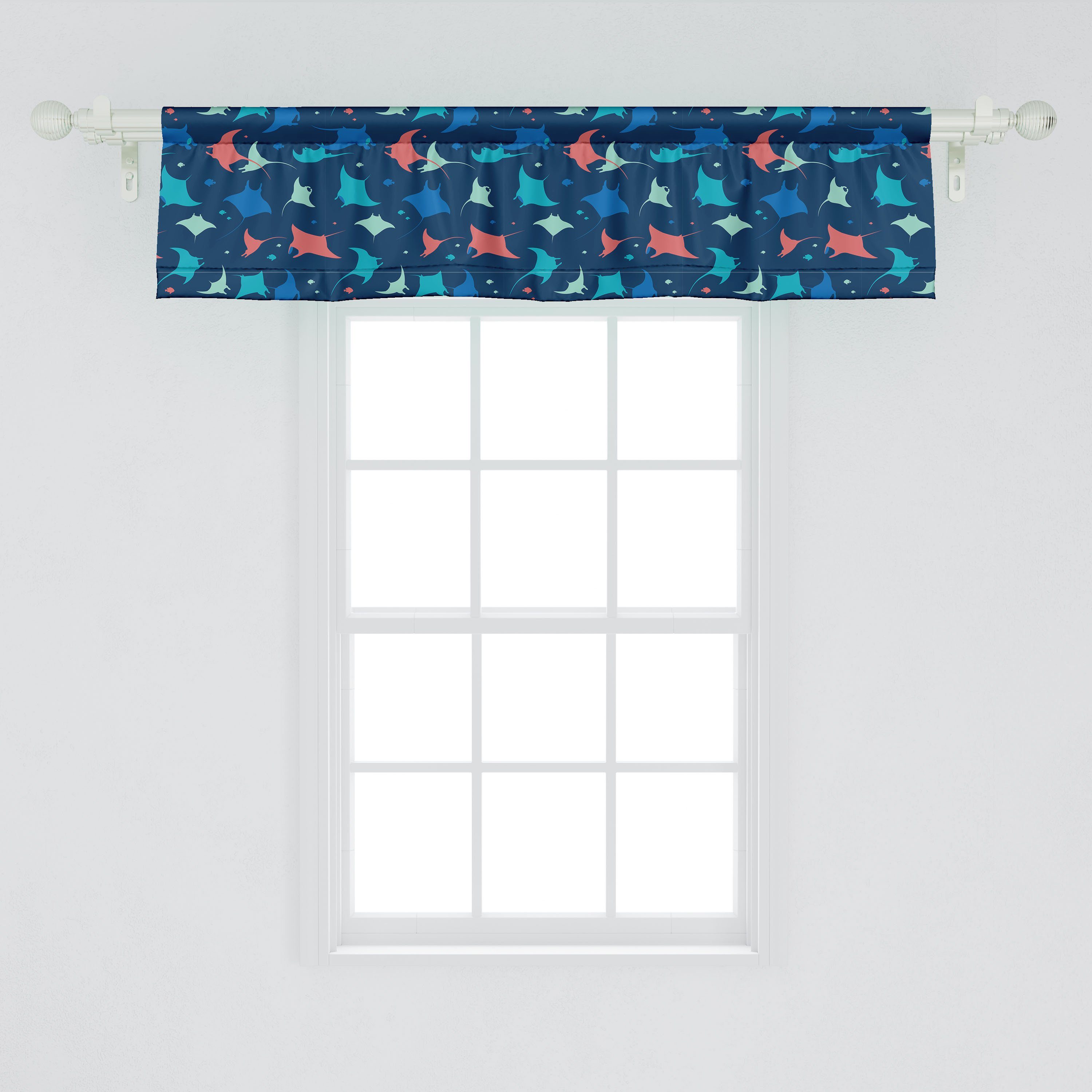 Scheibengardine Vorhang Volant für Abakuhaus, Bunte Stangentasche, Microfaser, Tiefsee Mantas Schlafzimmer Dekor mit Küche Silhouette