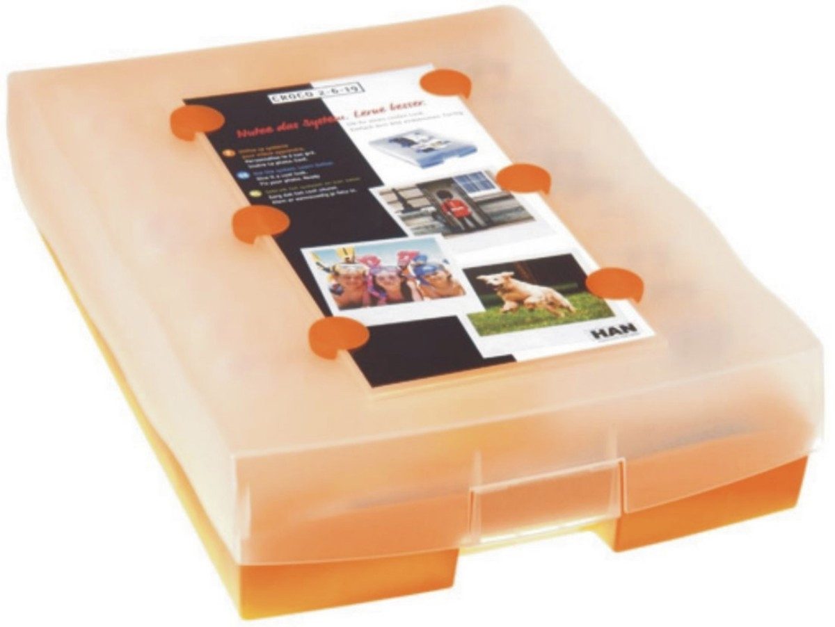 HAN-Bürogeräte Karteikasten Lernsystem Croco 2-6-19 inkl. 100 Karten und 1 Bleistift orange/transl