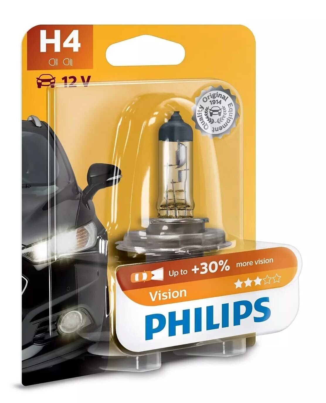 Philips KFZ-Ersatzleuchte H4 Vision Lampe 12V 60/55W Autolampe Glühlampe Birne, H4, P43t, 1 St.