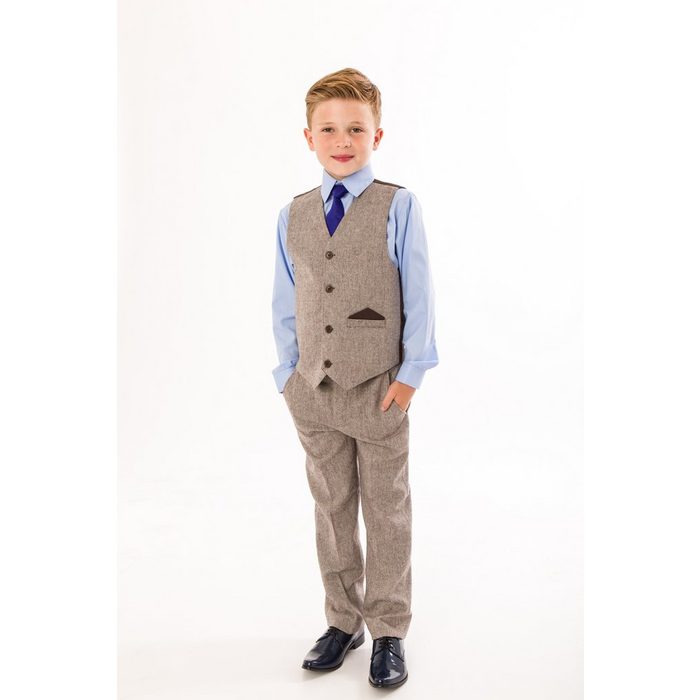 Melli-Trends Kinderanzug Twid Festlicher Jungen Anzug 4-teilig braun (Set: Hemd Weste Hose und Krawatte 4-teilig) festlich elegant