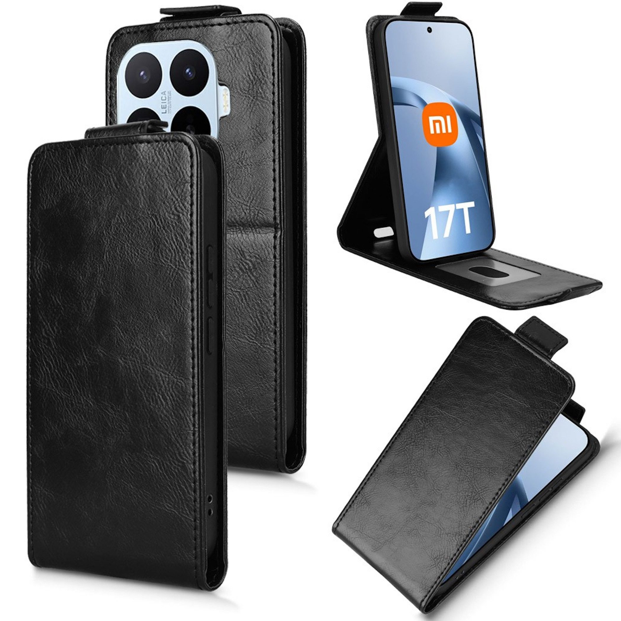 Wigento Handyhülle Flipcase für Xiaomi 17T Klapphülle mit Kartenfach Schwarz 6,59 Zoll, Magnetverschluss, Standfunktion, Kartenfach