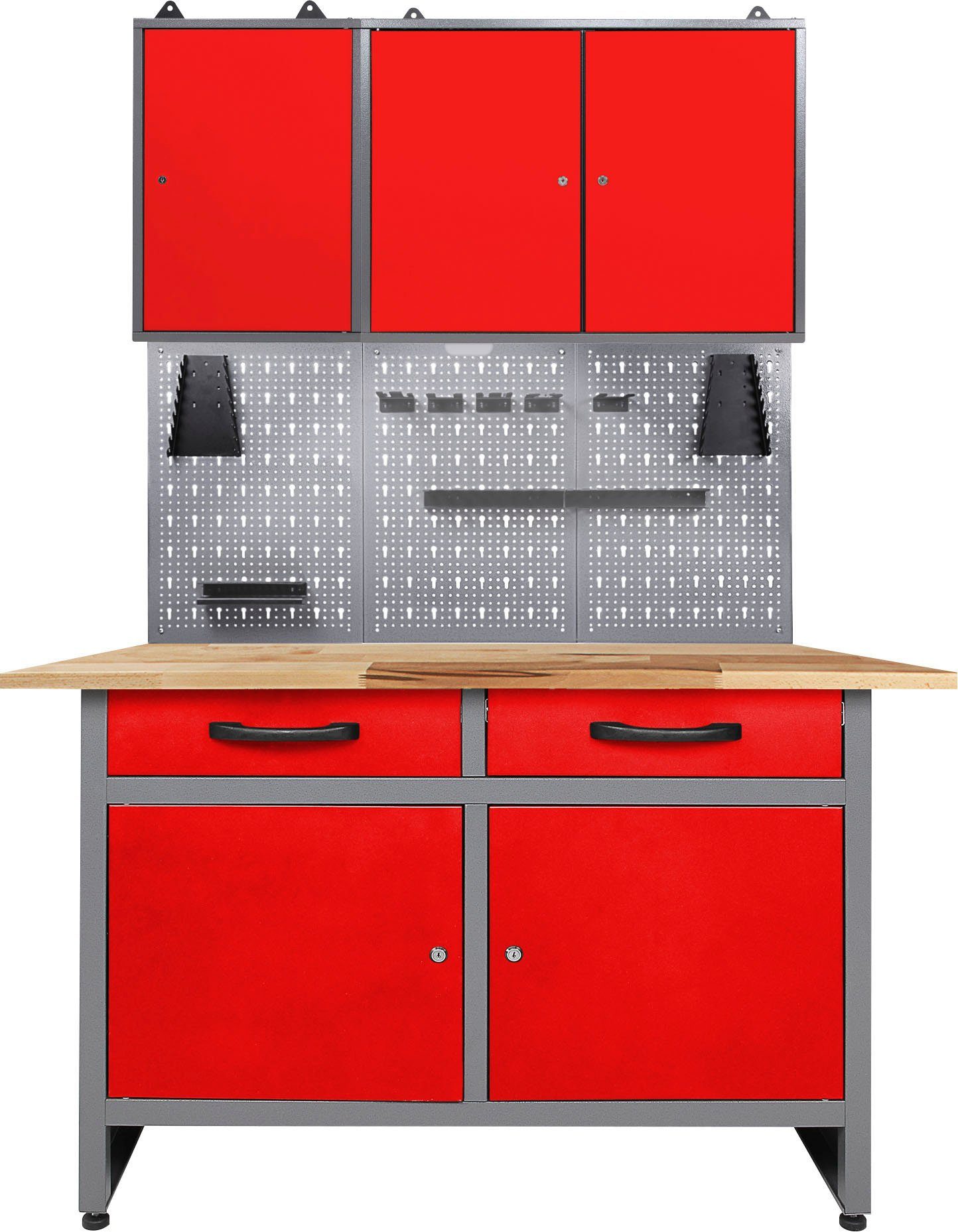 ONDIS24 Werkstatt-Set, 120 cm, mit Lochwandsystem inkl. Haken, mit LED