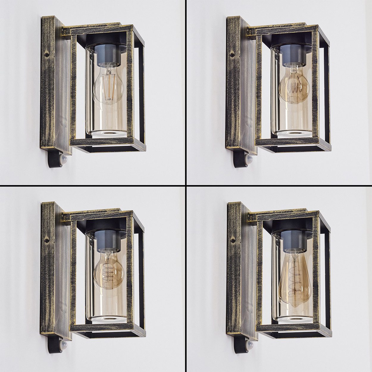 hofstein Außen-Wandleuchte Außenleuchte mit Bewegungsmelder aus Metall/Glas in Schwarz-Gold, ohne Leuchtmittel, Wechselglas Klar, Wandlampe, 1 x E27, ohne Leuchtmittel, IP44
