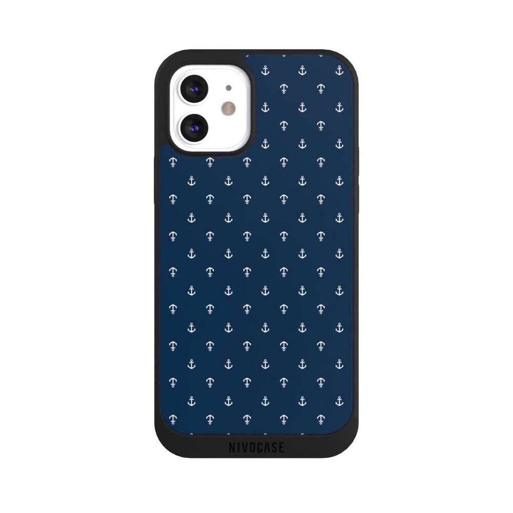 NIVOCASE Handyhülle Anker Segeln Muster Anchors Dark, Apple iPhone 12 Handyhülle Hülle NIVOpure Case Schwarz