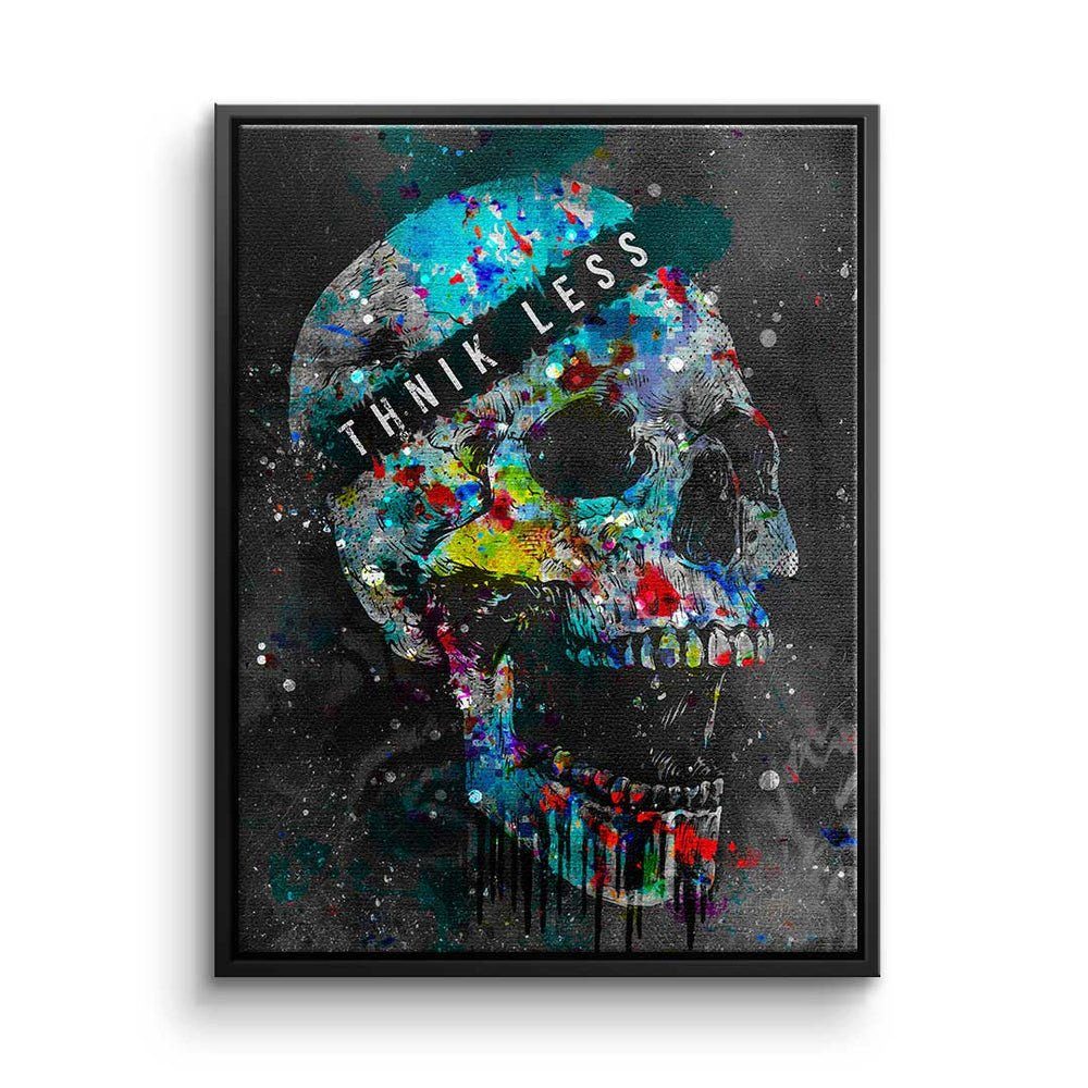 DOTCOMCANVAS® Leinwandbild, Premium Leinwandbild - Pop Art - Think Less - Motivation - Wandbild schwarzer Rahmen