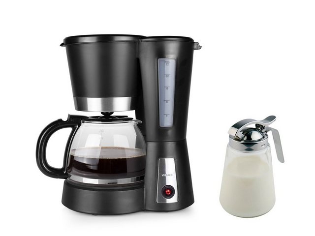 Tristar Filterkaffeemaschine, 1.2l Kaffeekanne, Permanentfilter, kleine 12 Tassen Kaffee-Filtermaschine mit Glaskanne & Milchkännchen