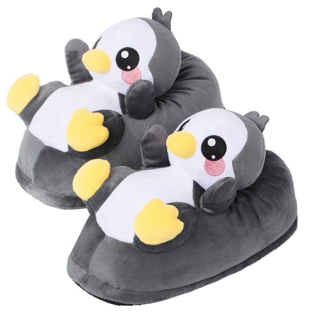 Corimori Tier Pantoffeln für Erwachsene Einheitsgröße 34-44 Plüsch Hausschuhe Witzige, lustige Tier-Hausschuhe, Erwachsene, Damen, Herren, Plüsch "Pablo" der Pinguin (schwarz/weiß)