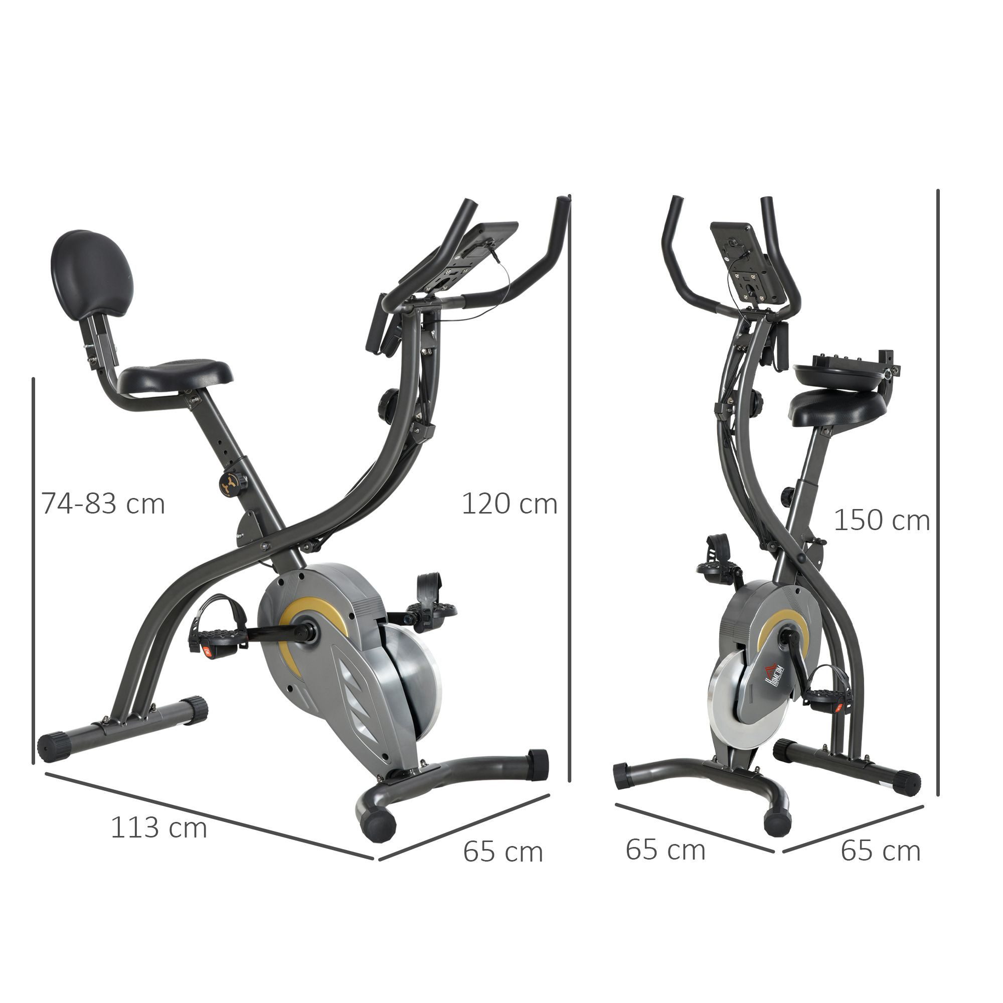 HOMCOM Heimtrainer X-Bike, 2-in-1 Trimmrad, Stahl, Schwarz+Grau, 51 x 97 x 115 cm (Schwungrad, 1-tlg., Fahrradtrainer), für Wohnbereich, Schwarz+Grau
