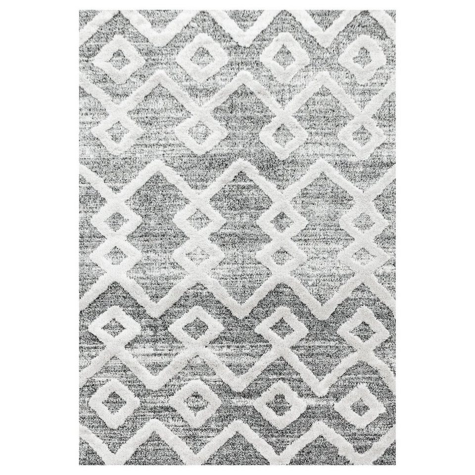 Hochflor-Teppich, Homtex, 80 x 250 cm, Rauten Modern Designer Hochflor Teppich  rechteckig dichter Flor 20 mm