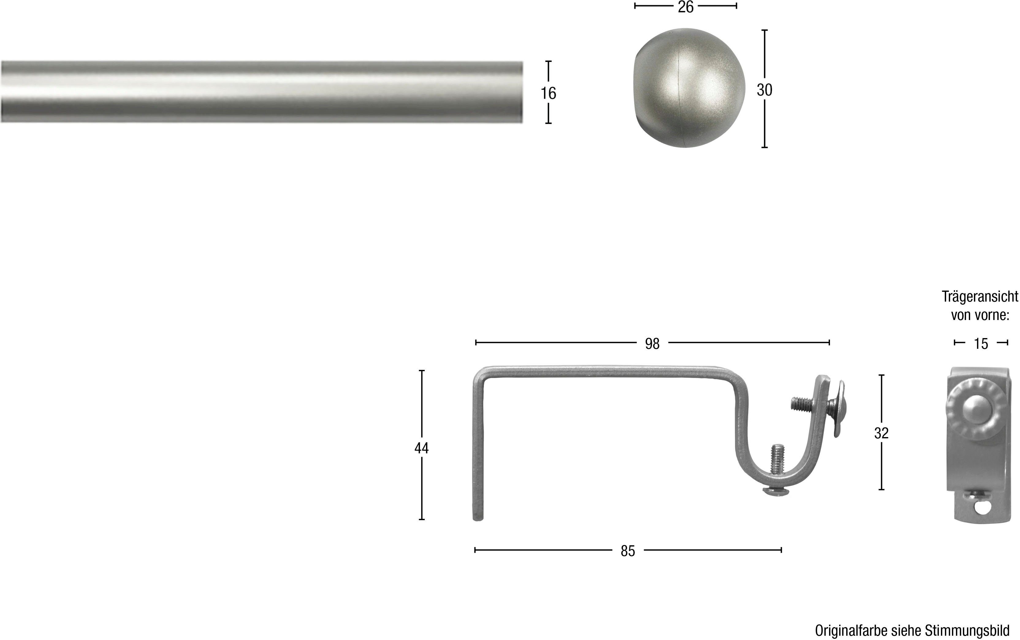 GARESA Gardinenstange BOLTI mit offenem Träger, Ø 16 mm, 1-läufig, Wunschmaßlänge, mit Bohren, verschraubt, Metall, Vorhanggarnitur, verlängerbar, Wandmontage, ohne Ringe
