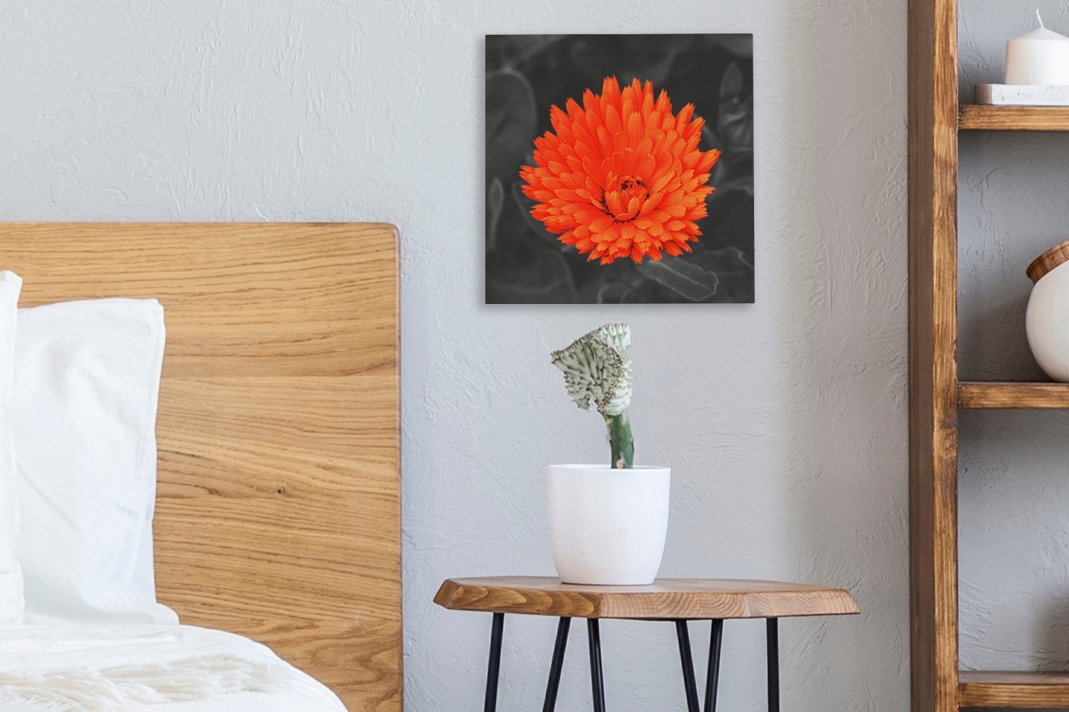 OneMillionCanvasses® Leinwandbild - Schwarz Leinwand - Bilder Blumen Orange Weiß, St), Schlafzimmer (1 Wohnzimmer für 