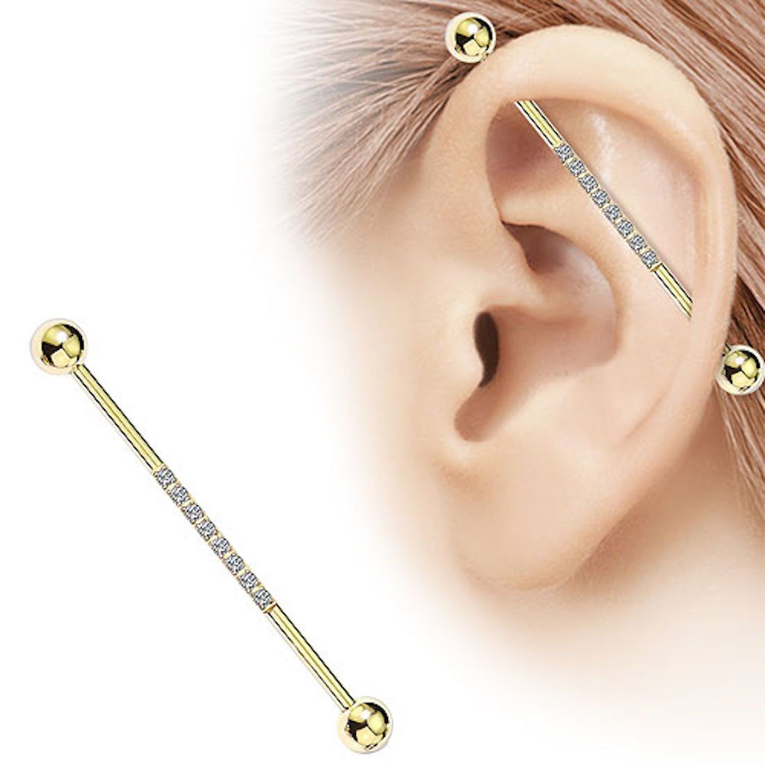 Clear Scaffold Gold Piercing Barbell Kristallen, Glitzer Industrial Cartilage Piercing-Set Tragus Brust Hantel Helix - Langhantel Taffstyle Ohr Intim Knorpel