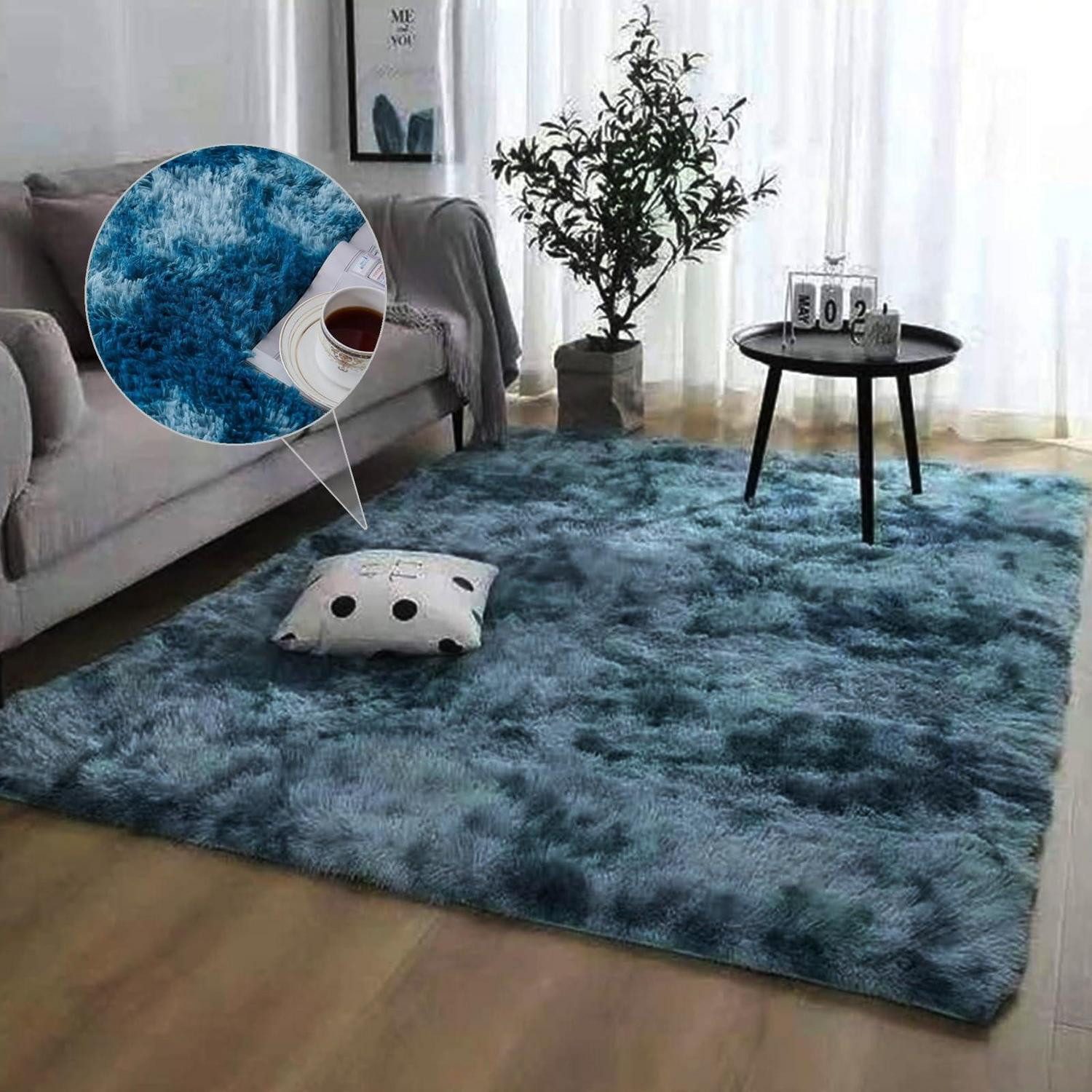 LuxusKollektion Hochflor-Teppich Blauer Shaggy Teppich 40x100 cm, rechteckig, Höhe: 15 mm