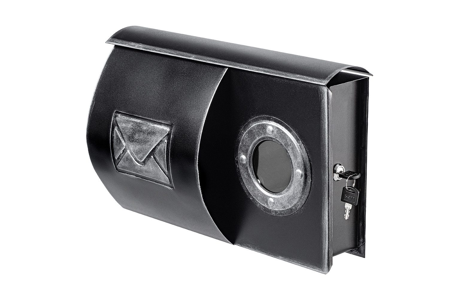 Briefkasten-Versandshop Wandbriefkasten Briefkasten VINTA Vintage-Look mit Bullauge und gewölbten Zeitungsfach