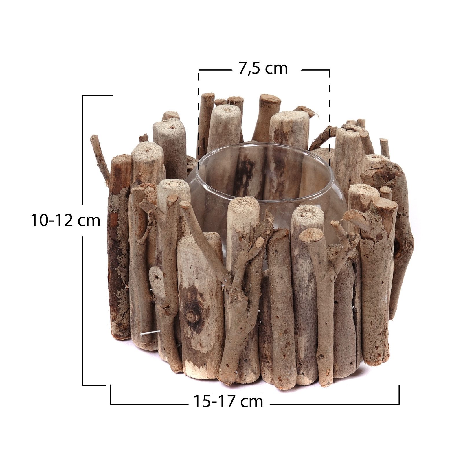 CREEDWOOD Windlicht RUNDE TREIBHOLZ WINDLICHT "HANA", mit Glas, Natur günstig online kaufen