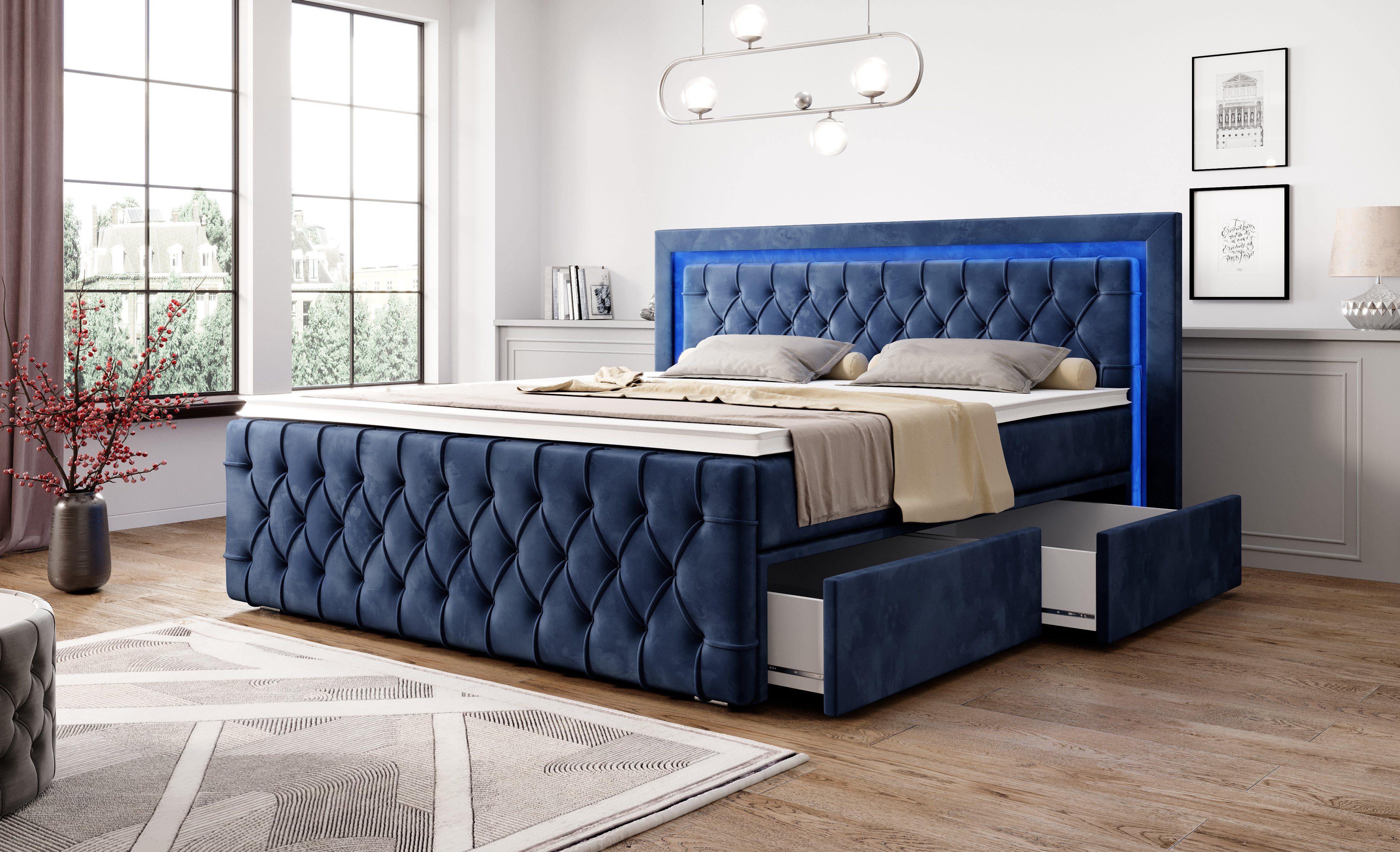 PROMETO Möbel Boxspringbett Schlafbett mit 2 Schubladen Bettkasten 180x200c günstig online kaufen