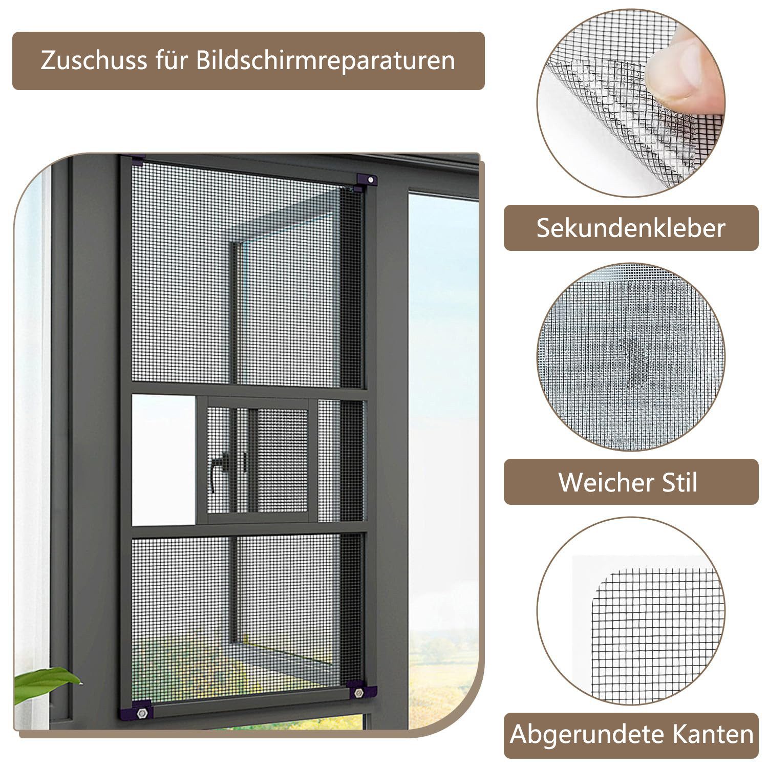 Ledander Insektenschutz-Fensterrahmen Fliegengitter Reparatur Set 16 Stück, 4 Größen Fensterbildschirm, (16-St), Fliegengitter Reparaturband für Fenster, selbst – Bild 3 von 5