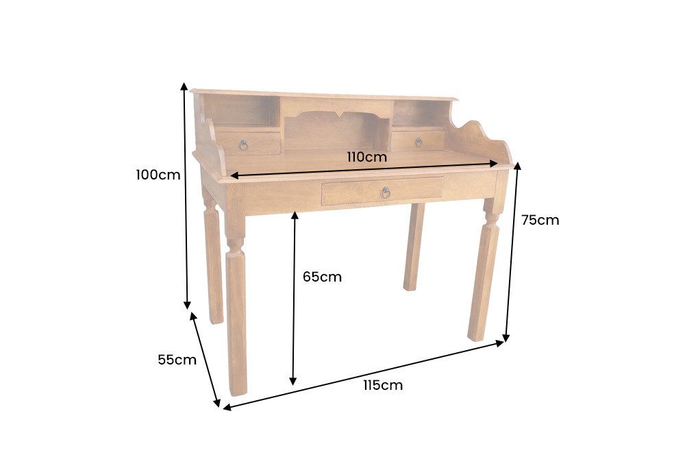 riess-ambiente Schreibtisch HEMINGWAY 115cm natur - Mango-Massivholz, honey finish, mit Schubladen (Einzelartikel, 1-St), Retro Sekretär - ideal für Arbeits- und Wohnzimmer oder Home Office