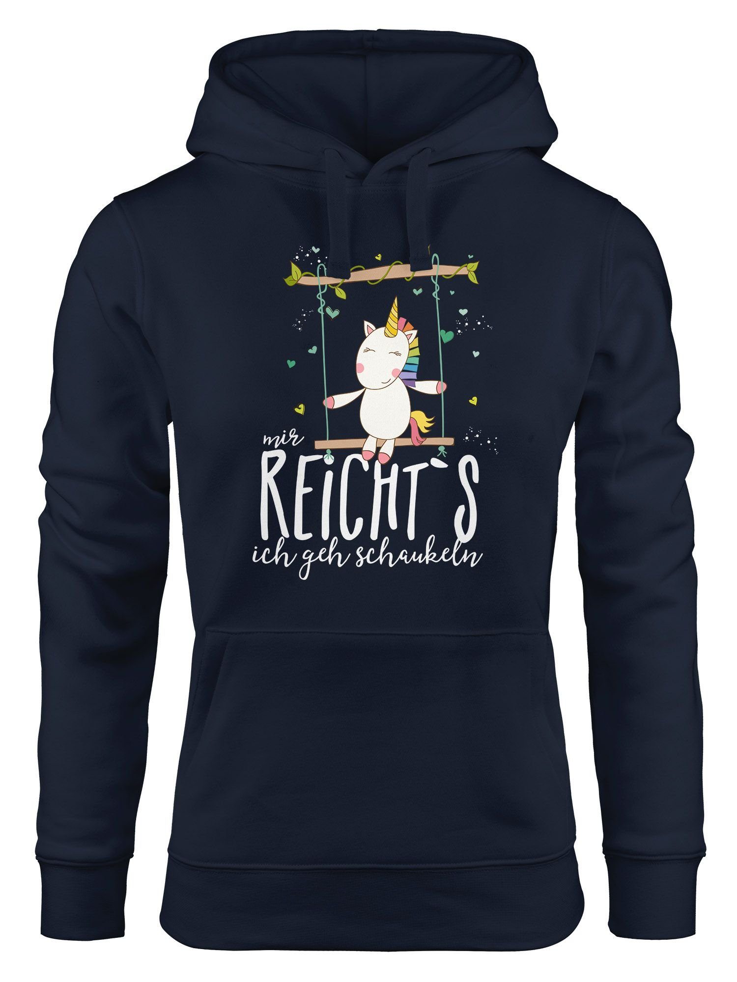 MoonWorks Hoodie Damen Kapuzen-Pullover Hoodie reicht`s Schaukel Spruch auf geh navy Moonworks® Mir schaukeln Einhorn ich