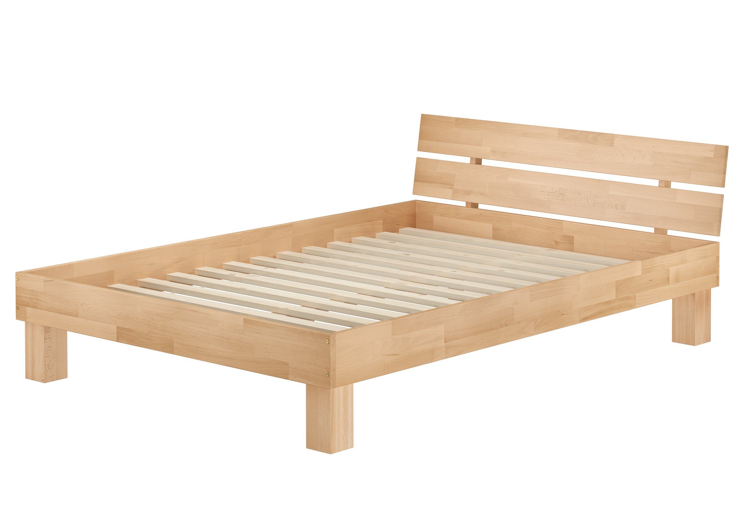 ERST-HOLZ Bett Futonbett Doppelbett Ehebett Buche massiv überlang 160x220, Buchegeölt