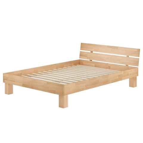 ERST-HOLZ Bett Doppelbett 160x200 Buche natur mit Rollrost, Buchefarblos lackiert