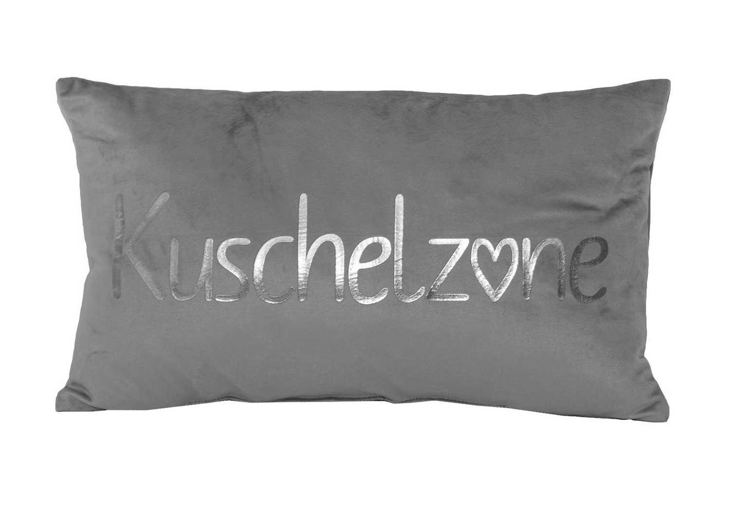 Sun Garden Dekokissen Kissen KUSCHELZONE, 50 x 30 cm, Grau, Samtoptik, mit Schriftzug