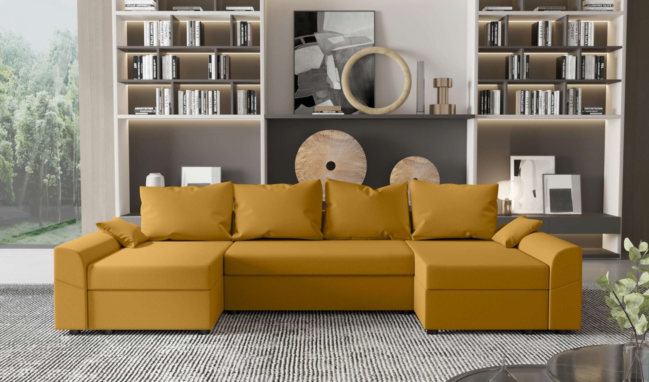 Stylefy Wohnlandschaft Sitzkomfort, Design Modern Sofa, Carolina, Eckcouch, mit Bettfunktion, U-Form, Bettkasten, mit