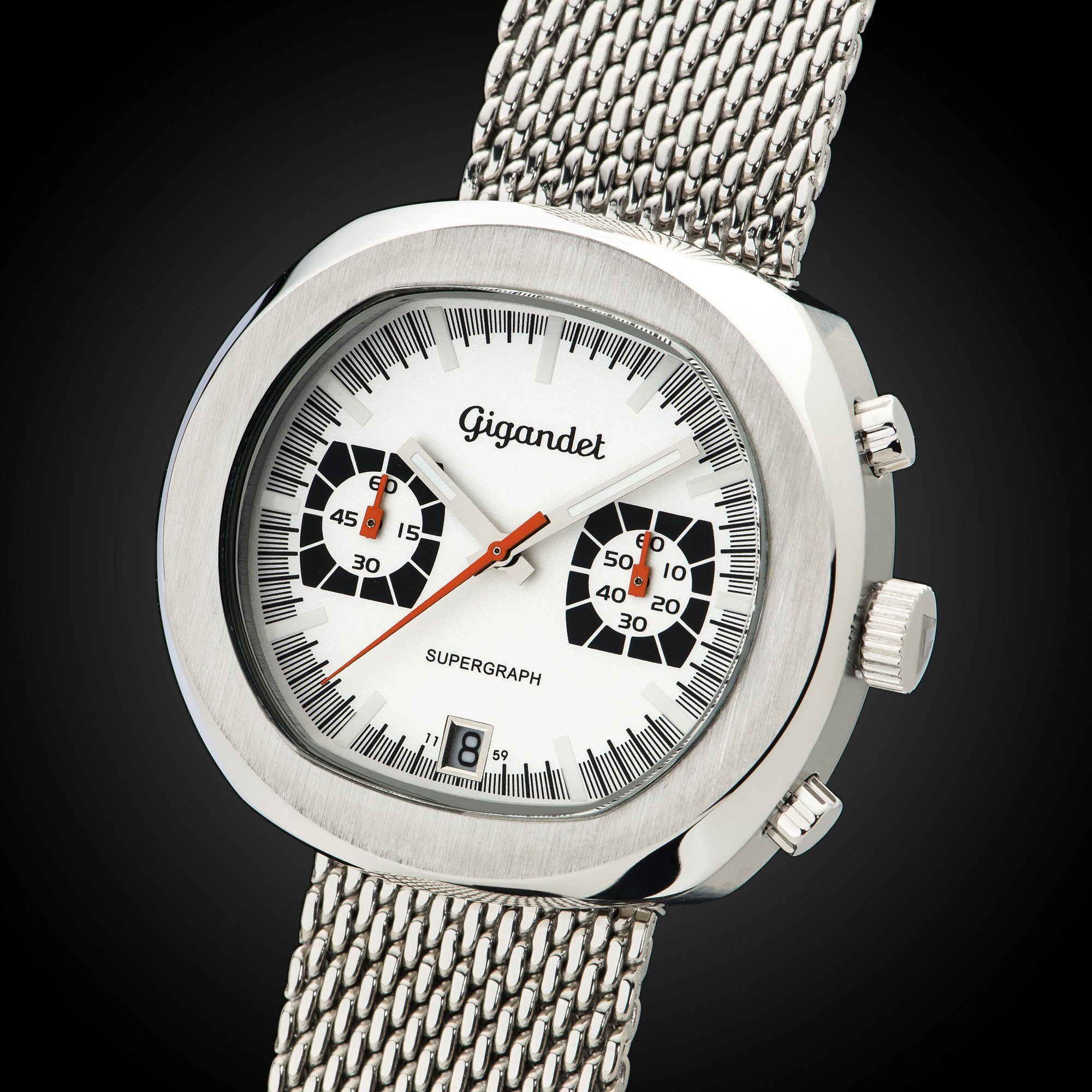 Gigandet Chronograph Armbanduhr, Herrenuhr, Sportuhr, 44mm, SUPERGRAPH G11-001, Mineralglas, Datumsanzeige, Edelstahlband, 10bar/100m wasserdicht