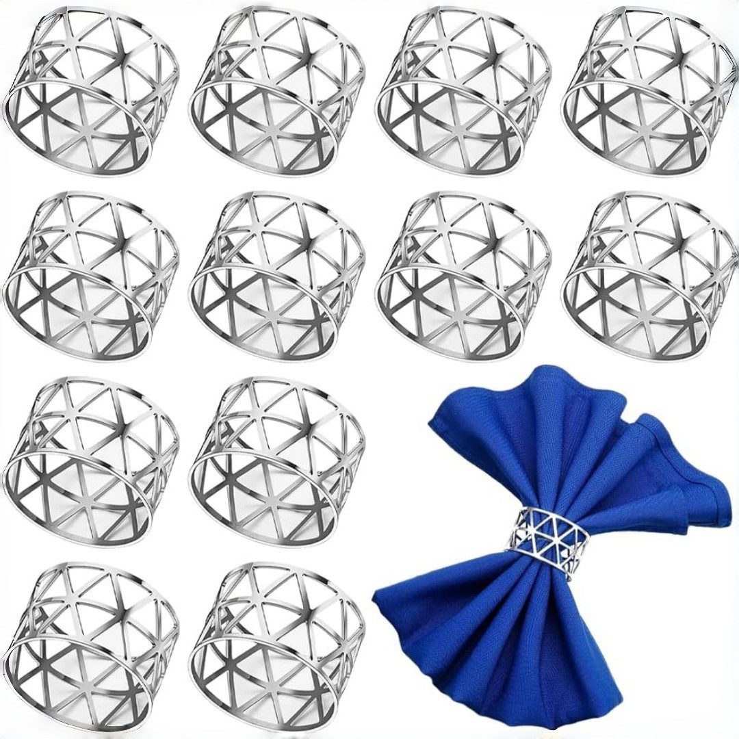 Diwzbyn Serviettenring 12 Stück Serviettenringe Metall Rund Design Tischdeko, für Hochzeit, Ramadan, Ostern, Jubiläum, Party und Abendessen