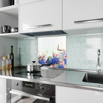 Primedeco Küchenrückwand Küchenrückwand Spritzschutz Glas mit Motiv Schmetterlinge und Blüten