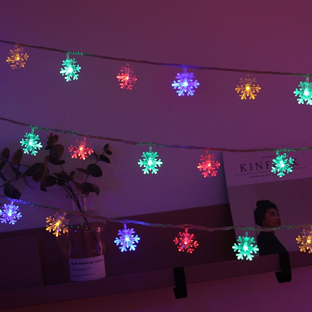 Lichterkette LED-Lichterkette,Schneeflocke,Weihnachtslicht,Weihnachtsdeko, Außen Mehrfarbig für Innen Laybasic Batterie Betrieben