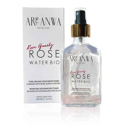 ARI ANWA Skincare Gesichtswasser Bio Rosenwasser Spray mit Rosenquarz, Gesichts- und Körperspray, Natürlich, bio, vegan, tierversuchsfrei, frei von Alkohol