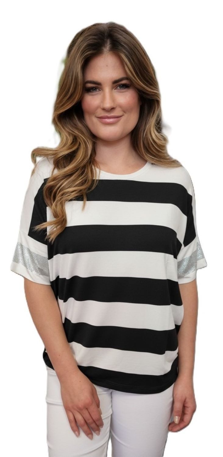 Estefania for woman T-Shirt 190-1205, elegantes Shirt mit Streifen und Strassbesatz