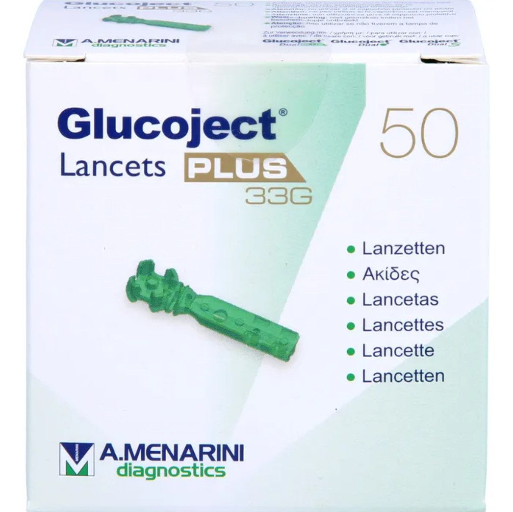 DocMed Lanzetten Glucoject Lancets Plus, 33G, Stechhilfe Lanzetten, Für präzise, schmerzfreie Blutzuckermessungen, 50 tlg., Extra dünne Nadel, Steril verpackt