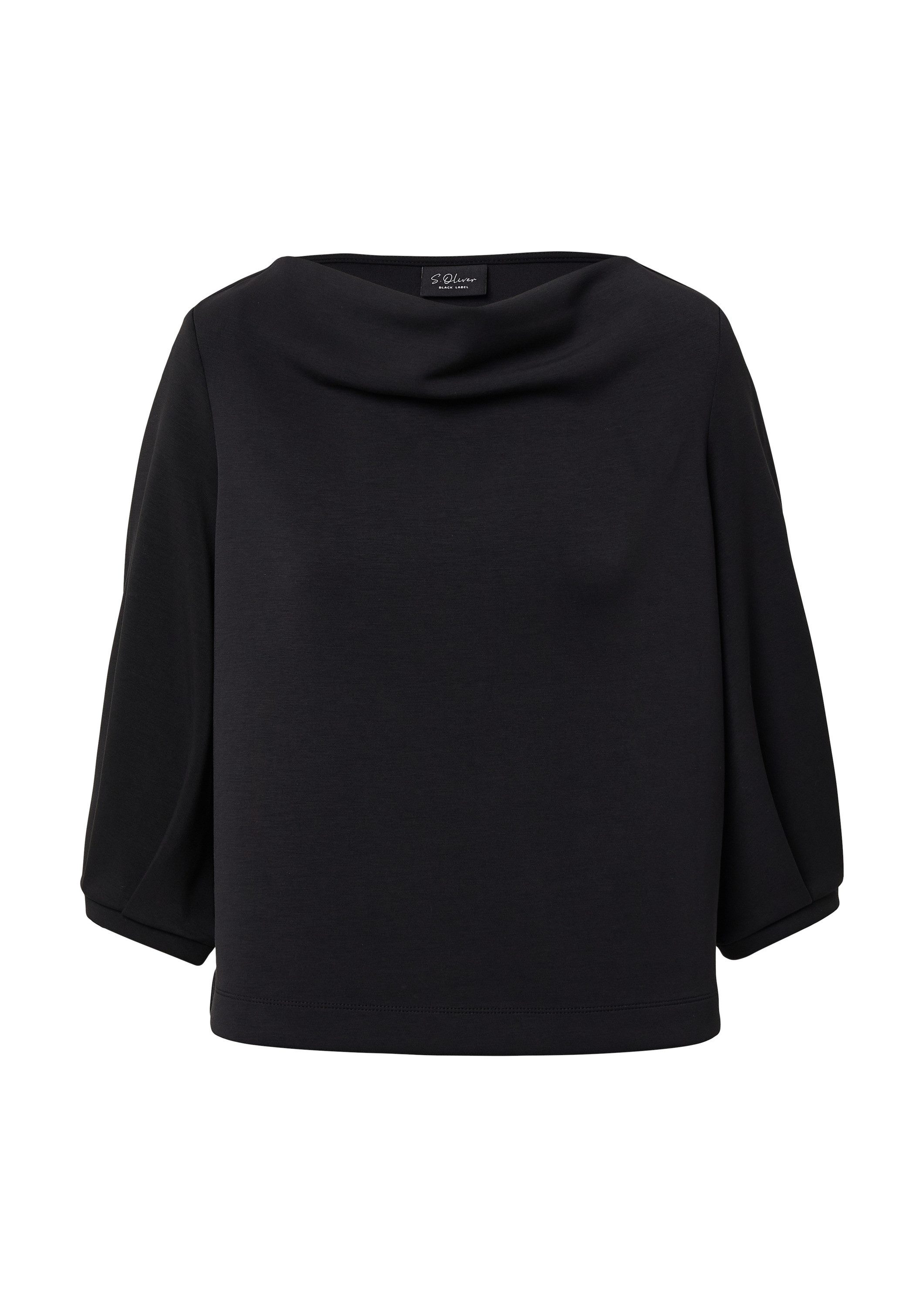 s.Oliver 3/4 Arm-Pullover Sweatshirt Weiches Sweatshirt aus Scuba mit Wasserfall-Ausschnitt