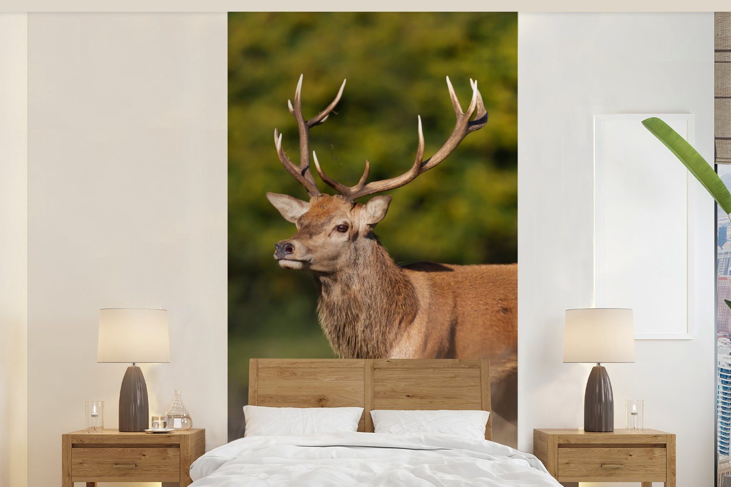 MuchoWow Fototapete Tiere - Hirsche - Geweihe - Waldtiere - Natur, Matt, bedruckt, (2 St), Vliestapete für Wohnzimmer Schlafzimmer Küche, Fototapete