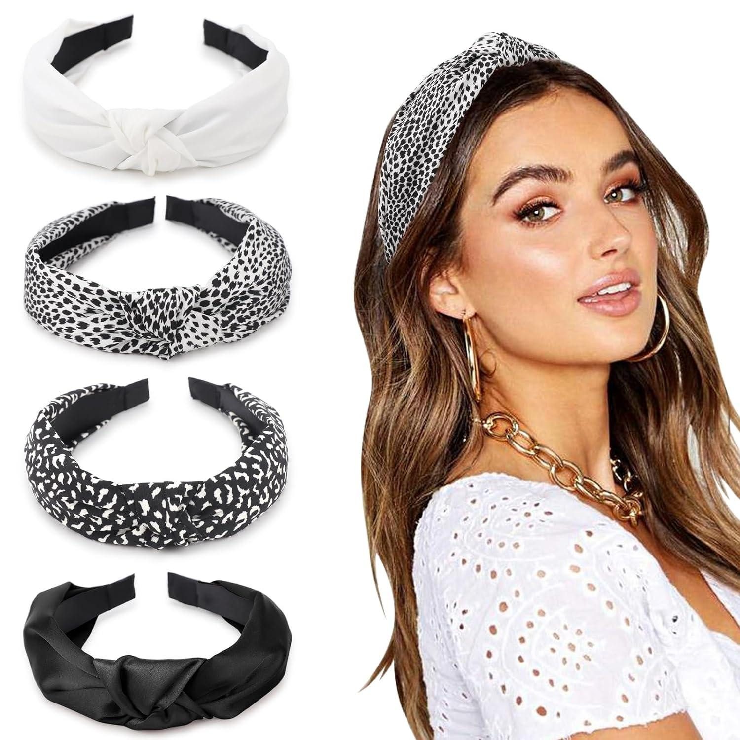 Haarreif Haarreifen Damen Mädchen 4 Stück Breites Stirnband Set Anti-Rutsch