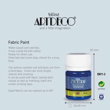 Büst Artdeco Textilfarbe Fabrik Paint Grundfarben-Set, 6x25ml, Hochwertige Acrylfarbe