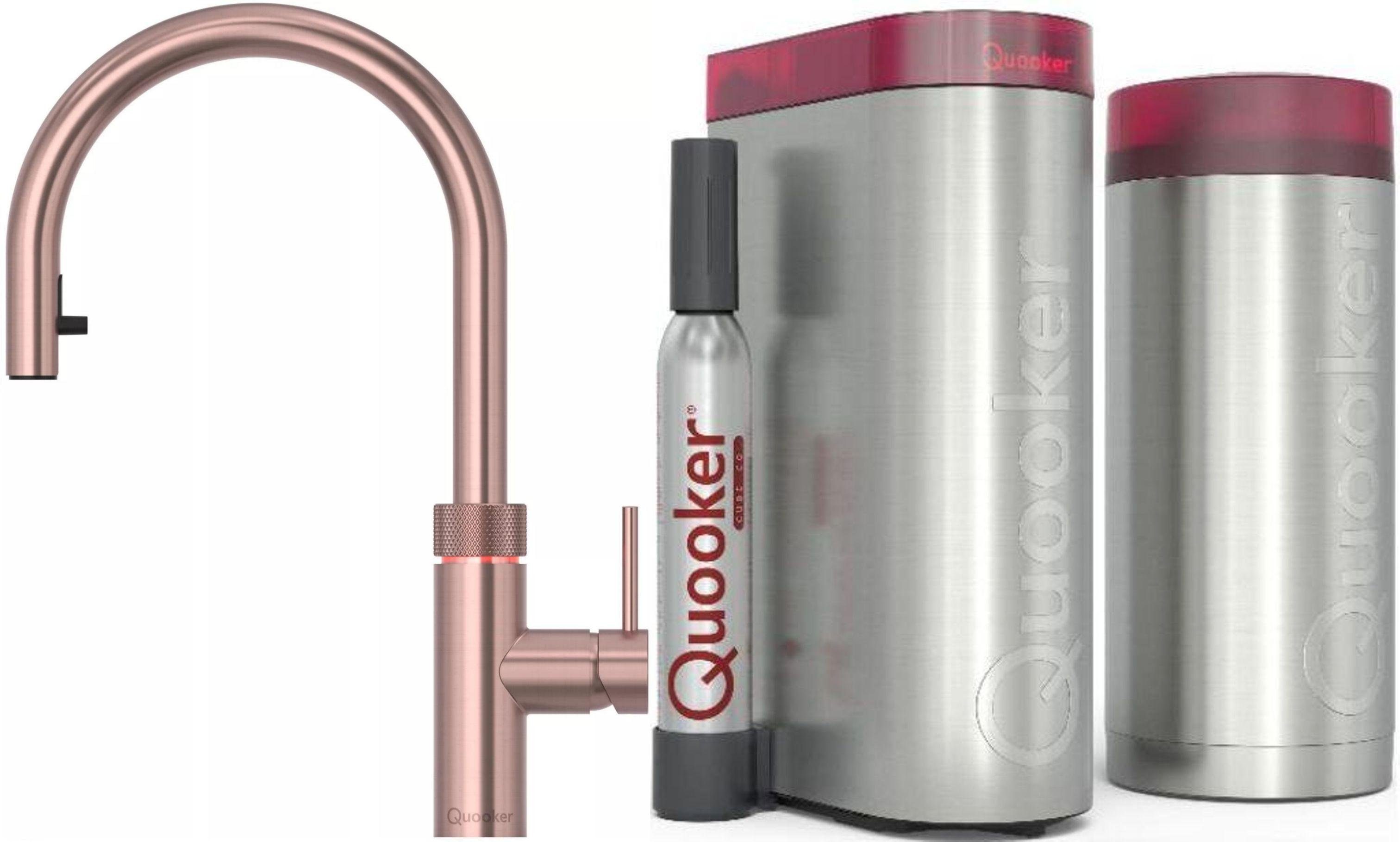 QUOOKER Küchenarmatur QUOOKER FLEX Zugauslauf Kupfer Rose' Combi B mit CUBE 2 (22XRCOCUBE) (2-St) 100°C Kochendwasserhahn mit Trinkwassersystem