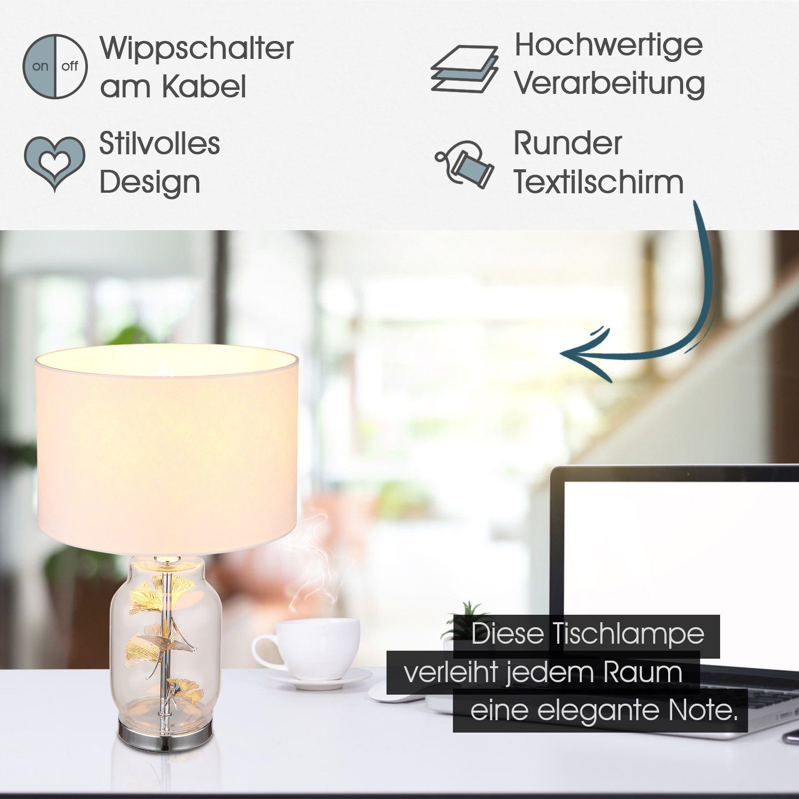 bmf-versand Tischleuchte Tischleuchte Wohnzimmer Glas Textil günstig online kaufen