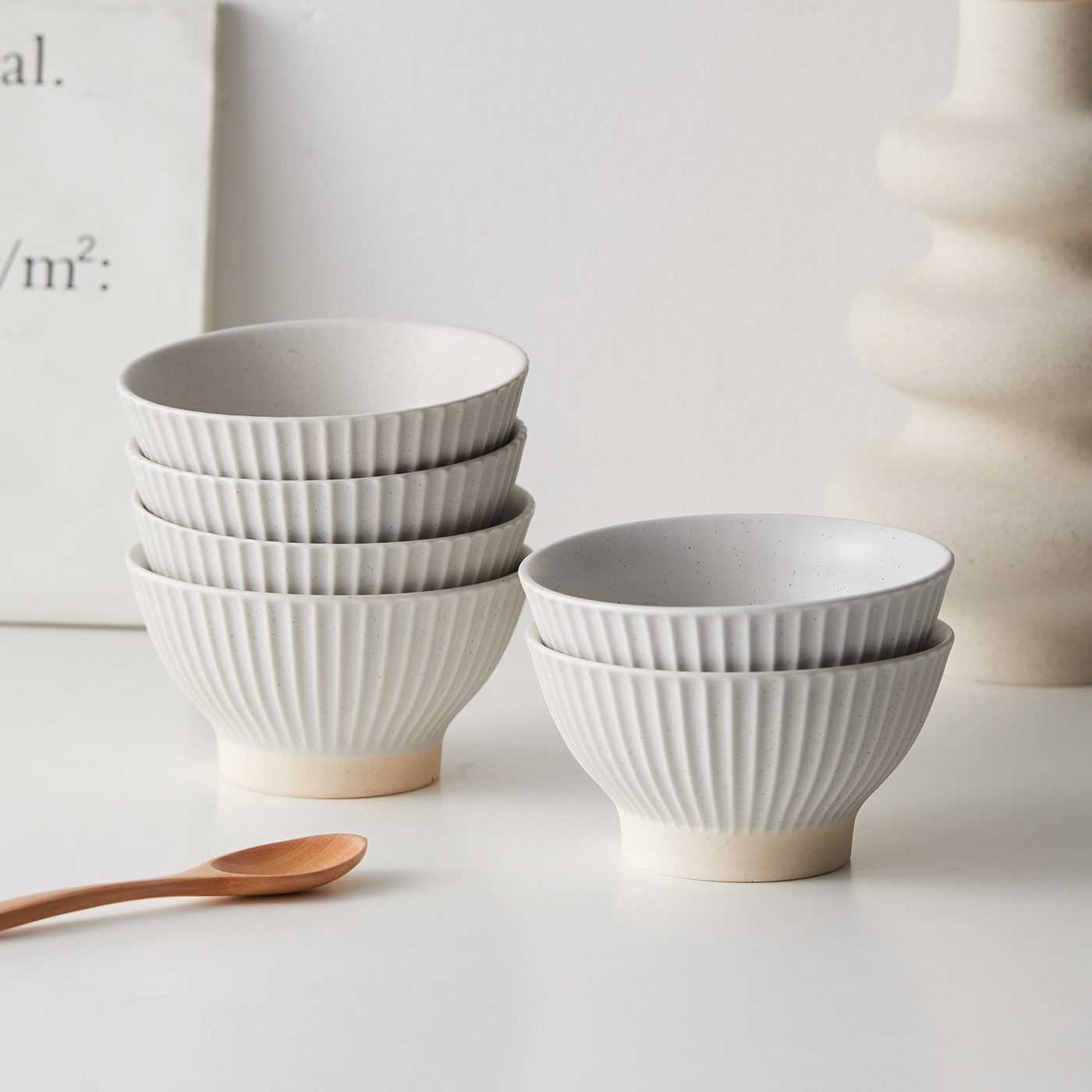 JIWOO Schale 6er Ø12cm, Müslischale Eisschale FrühstückSchale Dessertschale, Keramik, (Schaleset, 6-tlg), Hochwertiges Schalen Matt Weiß Mikrowellenofen Spülmaschine Ø12 cm